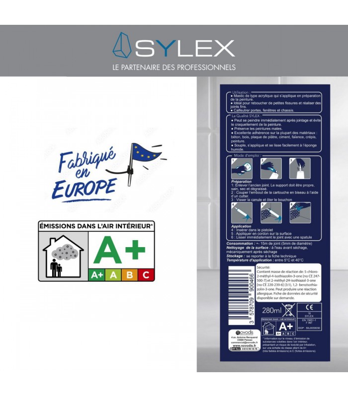 Mastic Joints et Fissures spécial peinture 280ml Sylex DECO MP 201